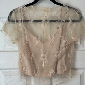 Elegant Lace Overlay Women's Top - Cream
